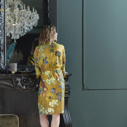 Bedding House Van Gogh Partout des Fleurs Gold Kimono Bath Robe Large/Extra Large V442-HIN-BATHROBE-PARTOUTDESFLEURS-GOLD-L