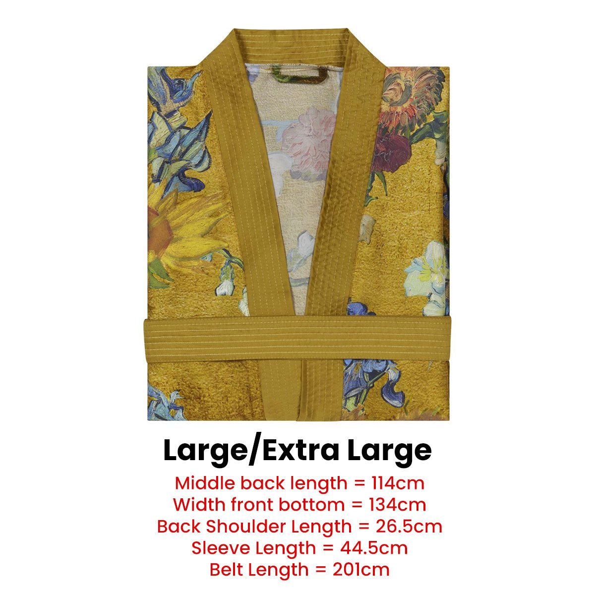 Bedding House Van Gogh Partout des Fleurs Gold Kimono Bath Robe Large/Extra Large V442-HIN-BATHROBE-PARTOUTDESFLEURS-GOLD-L