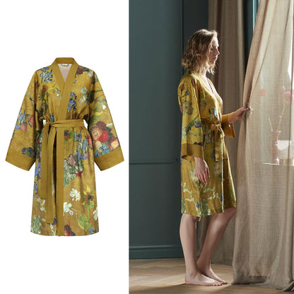 Bedding House Van Gogh Partout des Fleurs Gold Kimono Bath Robe Small/Medium V442-HIN-BATHROBE-PARTOUTDESFLEURS-GOLD-S
