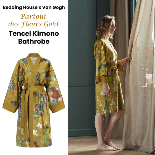 Bedding House Van Gogh Partout des Fleurs Gold Kimono Bath Robe Small/Medium V442-HIN-BATHROBE-PARTOUTDESFLEURS-GOLD-S