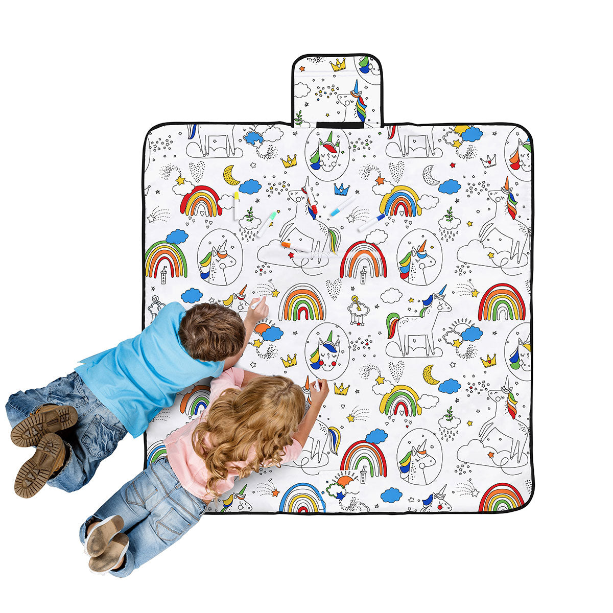 Happy Kids Dream Big Colour Me In Picnic Blanket 125 x 125 cm V442-HIN-BLANKET-DREAMBIGPICNIC-WHITE-SQ