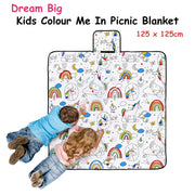 Happy Kids Dream Big Colour Me In Picnic Blanket 125 x 125 cm V442-HIN-BLANKET-DREAMBIGPICNIC-WHITE-SQ