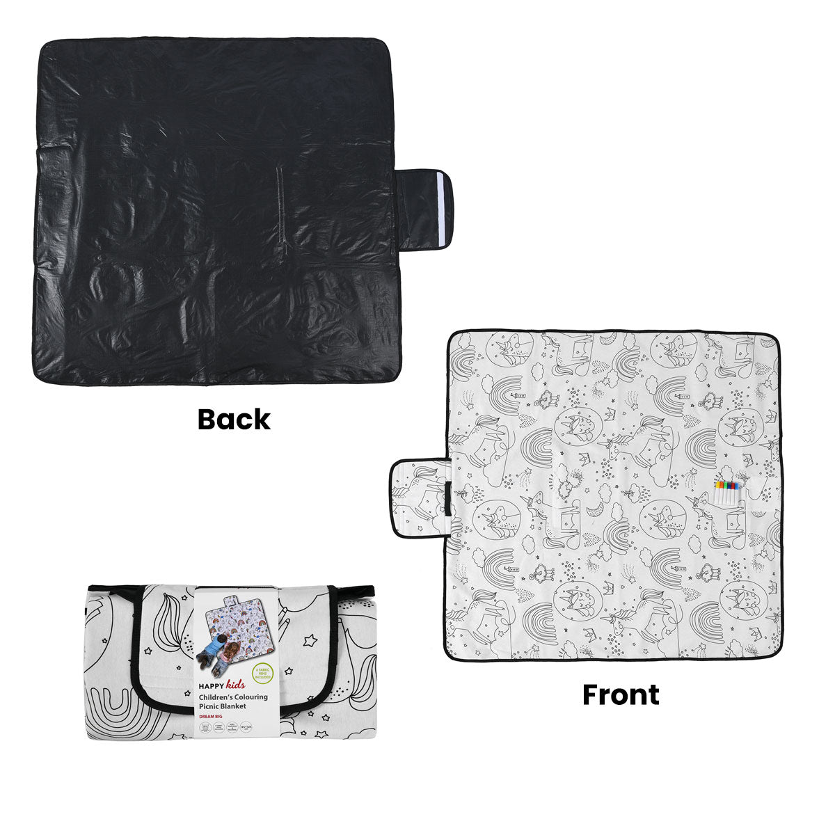 Happy Kids Dream Big Colour Me In Picnic Blanket 125 x 125 cm V442-HIN-BLANKET-DREAMBIGPICNIC-WHITE-SQ