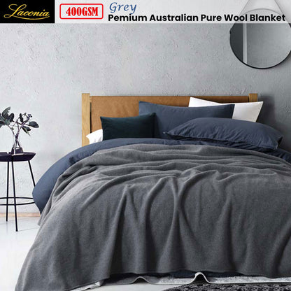 Laconia 400GSM Premium Australian Pure Wool Blanket Grey Queen V442-HIN-BLANKET-LACONIAWOOL-GREY-QS