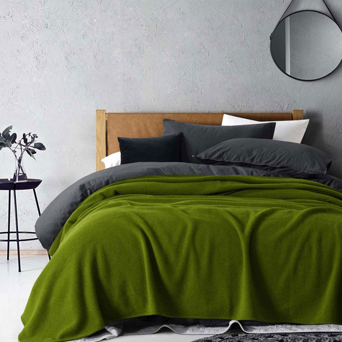 Laconia 400GSM Premium Australian Pure Wool Blanket Moss Green Double V442-HIN-BLANKET-LACONIAWOOL-MOSSGREEN-DS