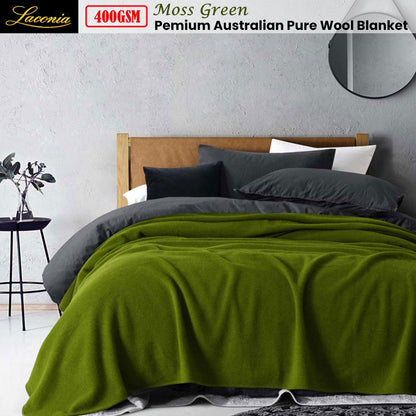Laconia 400GSM Premium Australian Pure Wool Blanket Moss Green Double V442-HIN-BLANKET-LACONIAWOOL-MOSSGREEN-DS