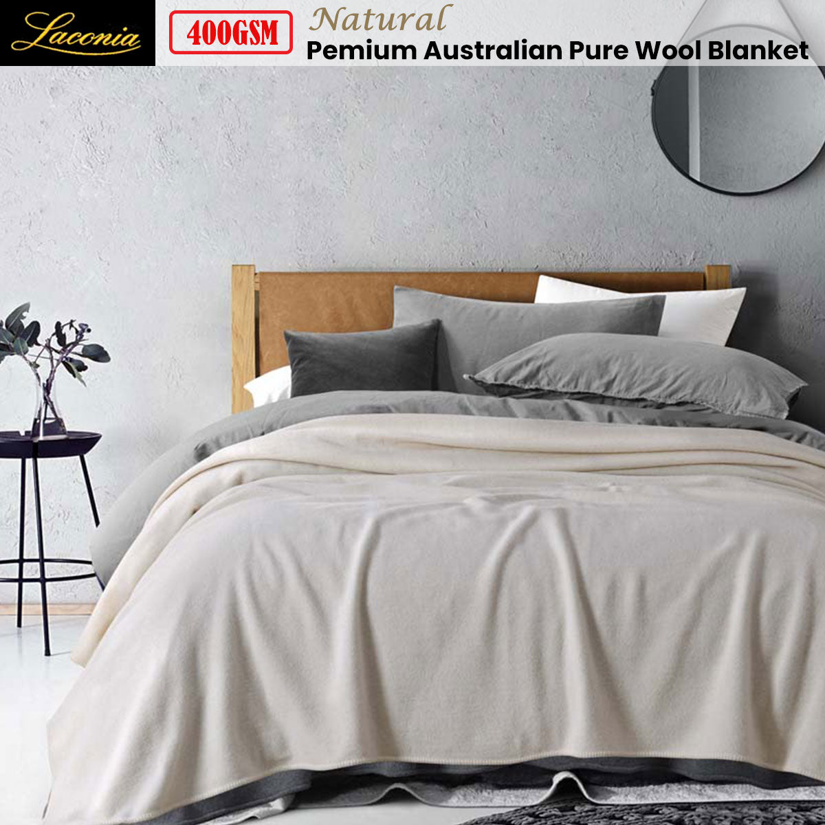 Laconia 400GSM Premium Australian Pure Wool Blanket Natural Queen V442-HIN-BLANKET-LACONIAWOOL-NATURAL-QS