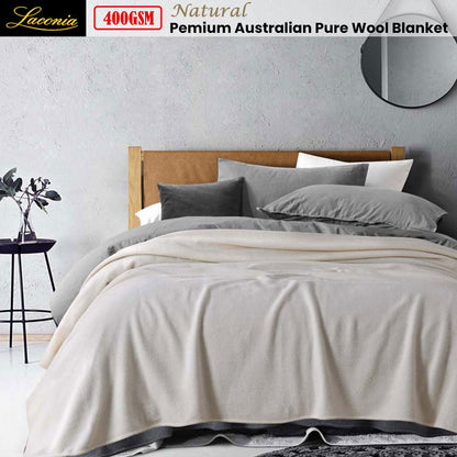 Laconia 400GSM Premium Australian Pure Wool Blanket Natural Super King V442-HIN-BLANKET-LACONIAWOOL-NATURAL-SK