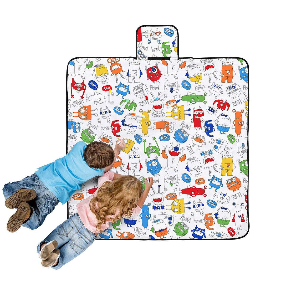 Happy Kids Monster Squad Colour Me In Picnic Blanket 125 x 125 cm V442-HIN-BLANKET-MONSTERSQUADPICNIC-WHITE-SQ