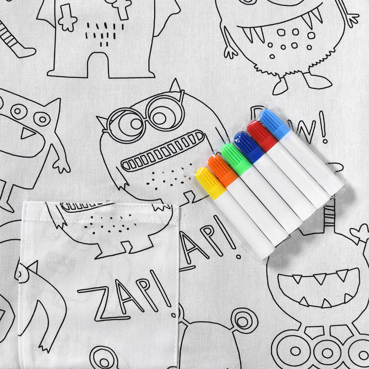 Happy Kids Monster Squad Colour Me In Picnic Blanket 125 x 125 cm V442-HIN-BLANKET-MONSTERSQUADPICNIC-WHITE-SQ