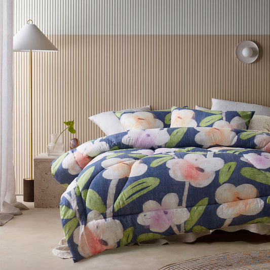 Accessorize Bella Blue Floral 3 Piece Comforter Set Double V442-HIN-COMFORTER-BELLA-BLUE-DS