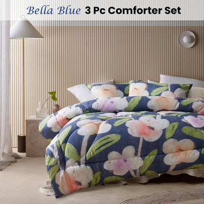 Accessorize Bella Blue Floral 3 Piece Comforter Set King V442-HIN-COMFORTER-BELLA-BLUE-KI