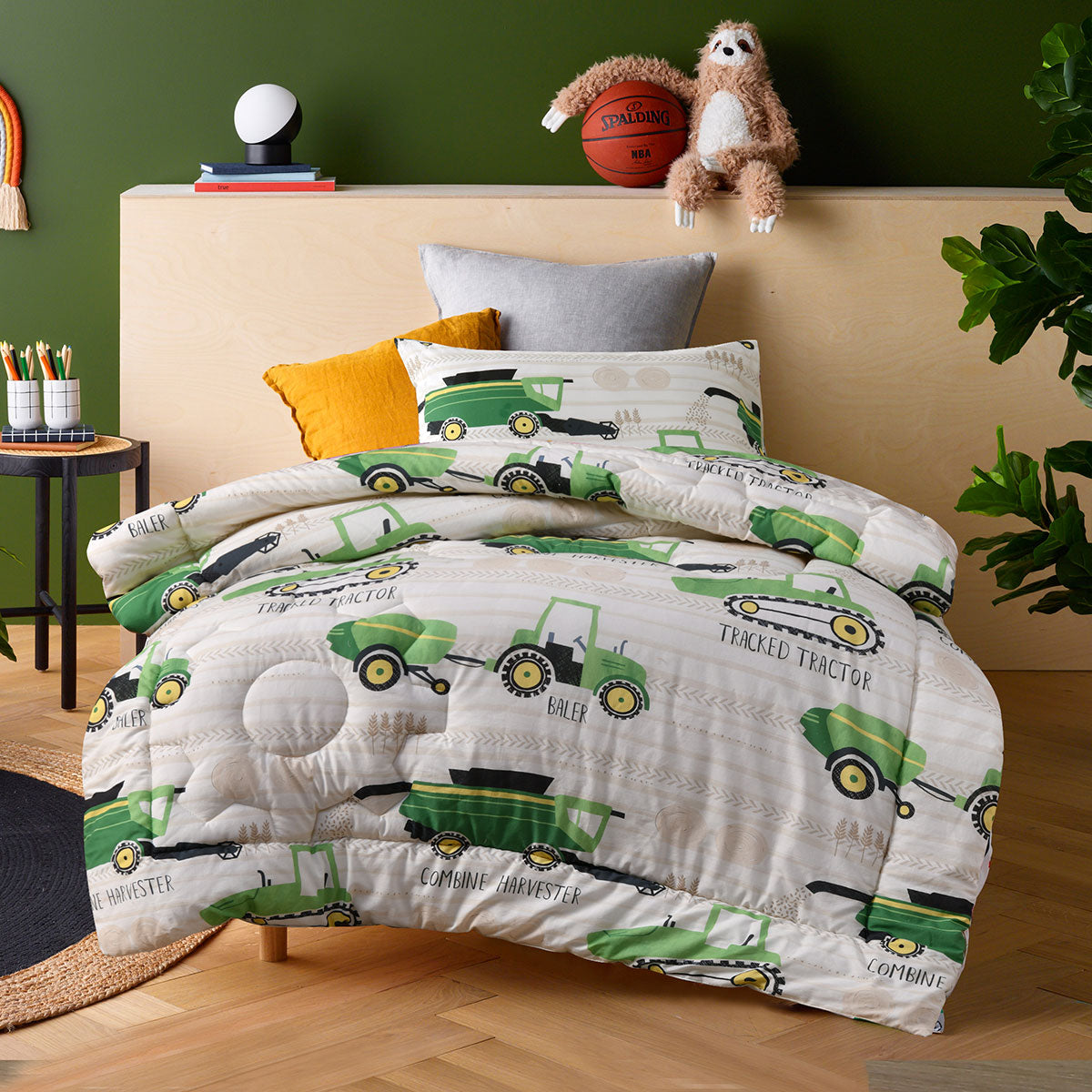 Happy Kids Country Harvest 2 Piece Washed Cotton Cover Comforter Set Single 160cm x 220cm V442-HIN-COMFORTER-COUNTRYHARVEST-GREEN-SB