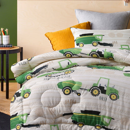 Happy Kids Country Harvest 2 Piece Washed Cotton Cover Comforter Set Single 160cm x 220cm V442-HIN-COMFORTER-COUNTRYHARVEST-GREEN-SB