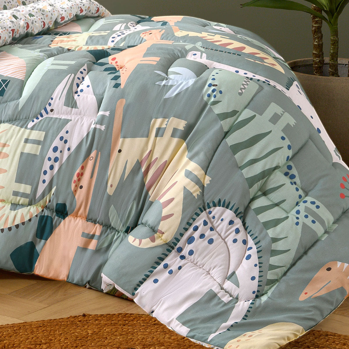 Happy Kids Dino Mania Green 2 Piece Comforter Set Single V442-HIN-COMFORTER-DINOMANIA-GREEN-SB