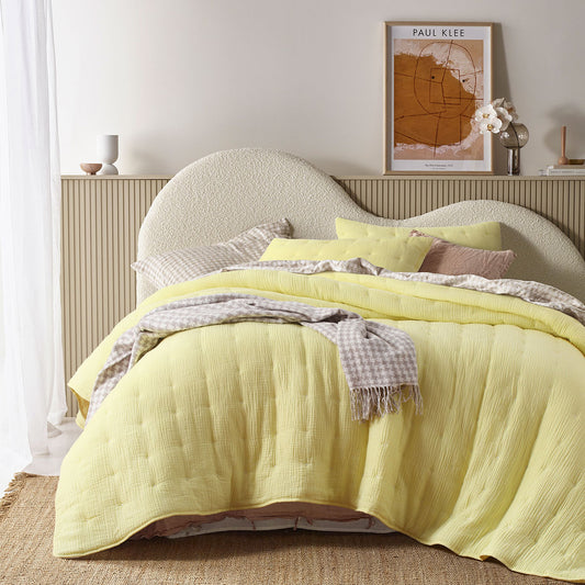 Vintage Design Homewares 3 Piece Hugo Cotton Gauze Quilted Comforter Set Butter Queen V442-HIN-COMFORTER-HUGO-BUTTER-QS