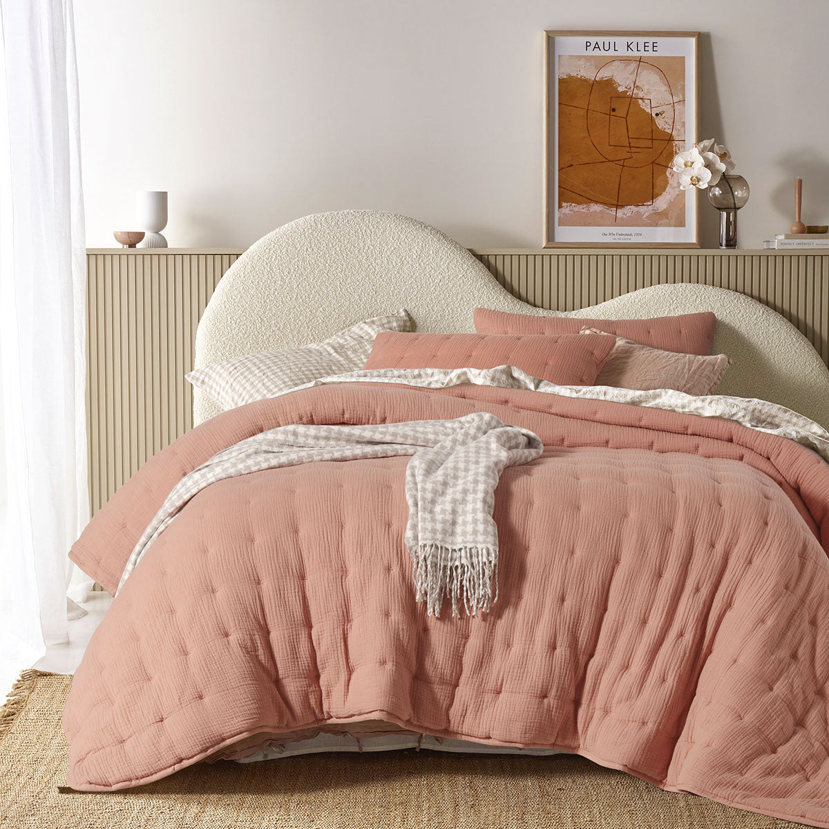 Vintage Design Homewares 3 Piece Hugo Cotton Gauze Quilted Comforter Set Clay Queen V442-HIN-COMFORTER-HUGO-CLAY-QS