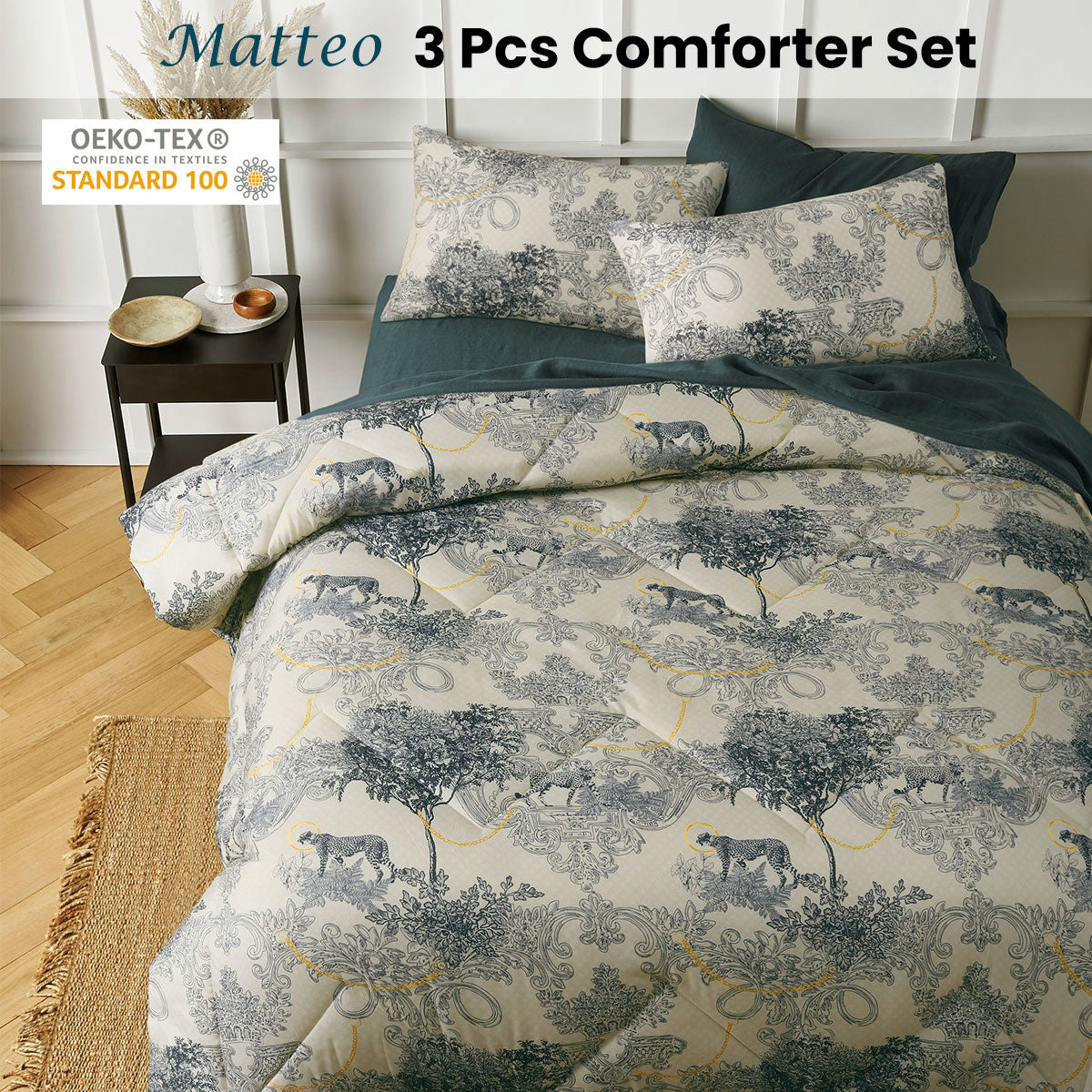 Big Sleep 3 Piece Matteo Comforter Set King V442-HIN-COMFORTER-MATTEO-INDIGO-KI