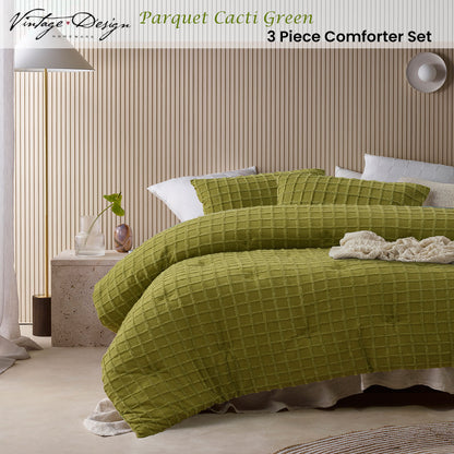 Vintage Design Homewares Parquet Cacti Green Comforter Set Queen V442-HIN-COMFORTER-PARQUET-CACTIGREEN-QS