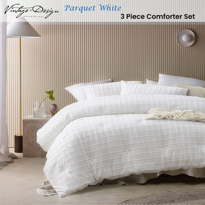Vintage Design Homewares 3 Pcs Parquet White Comforter Set King V442-HIN-COMFORTER-PARQUET-WHITE-KI