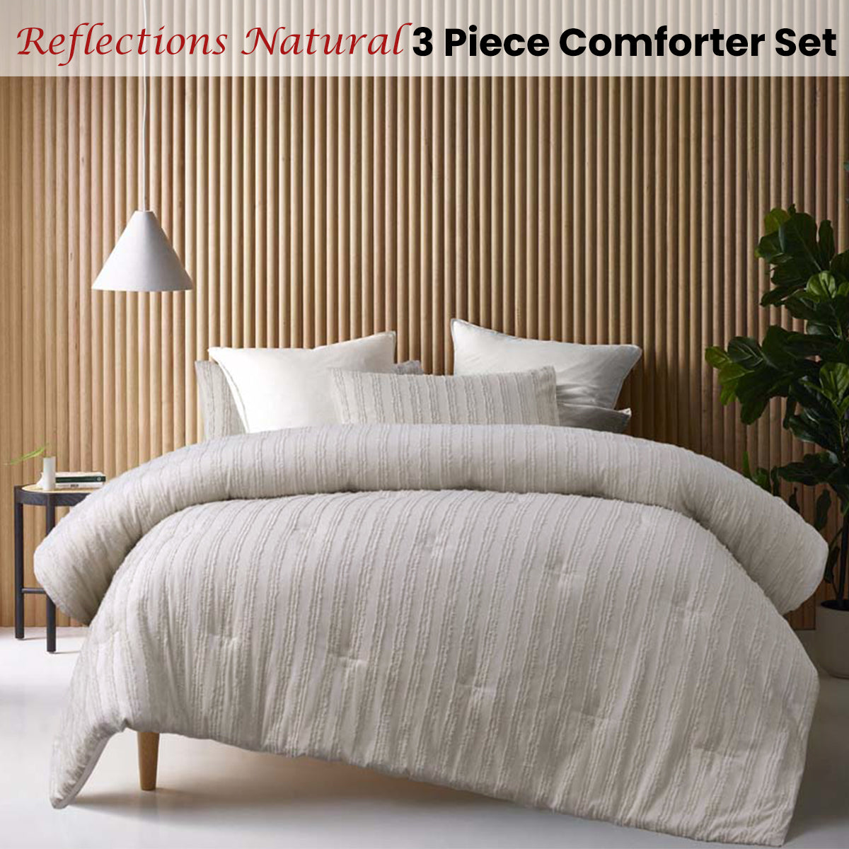 Vintage Design Homewares Reflections Natural 3 Piece Comforter Set King V442-HIN-COMFORTER-REFLECTIONS-NATURAL-KI