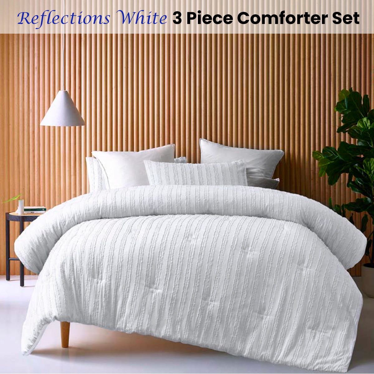 Vintage Design Homewares Reflections White 3 Piece Comforter Set King V442-HIN-COMFORTER-REFLECTIONS-WHITE-KI