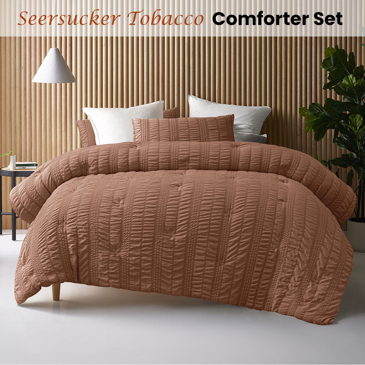 Accessorize Seersucker Tobacco 3 Piece Comforter Set King V442-HIN-COMFORTER-SEERSUCKER-TABACCO-KI