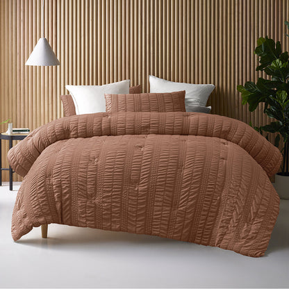 Accessorize Seersucker Tobacco 3 Piece Comforter Set Queen V442-HIN-COMFORTER-SEERSUCKER-TABACCO-QS