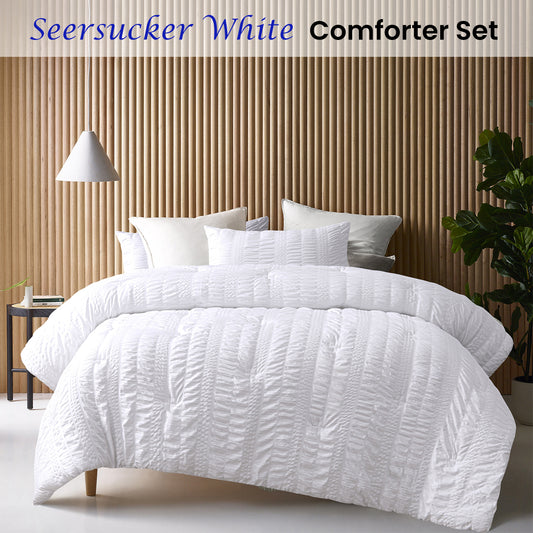 Accessorize Seersucker White 3 Piece Polyester Comforter Set Queen V442-HIN-COMFORTER-SEERSUCKER-WHITE-QS