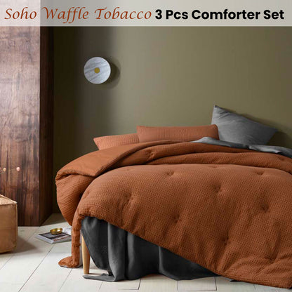 Accessorize Soho Waffle Tobacco 3 Piece Comforter Set Queen V442-HIN-COMFORTER-SOHOWAFFLE-TOBACCO-QS