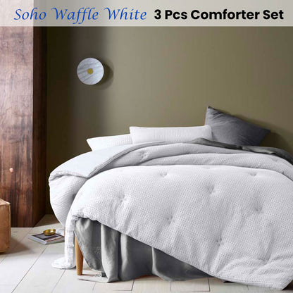 Accessorize Soho Waffle White 3 Piece Comforter Set Queen V442-HIN-COMFORTER-SOHOWAFFLE-WHITE-QS