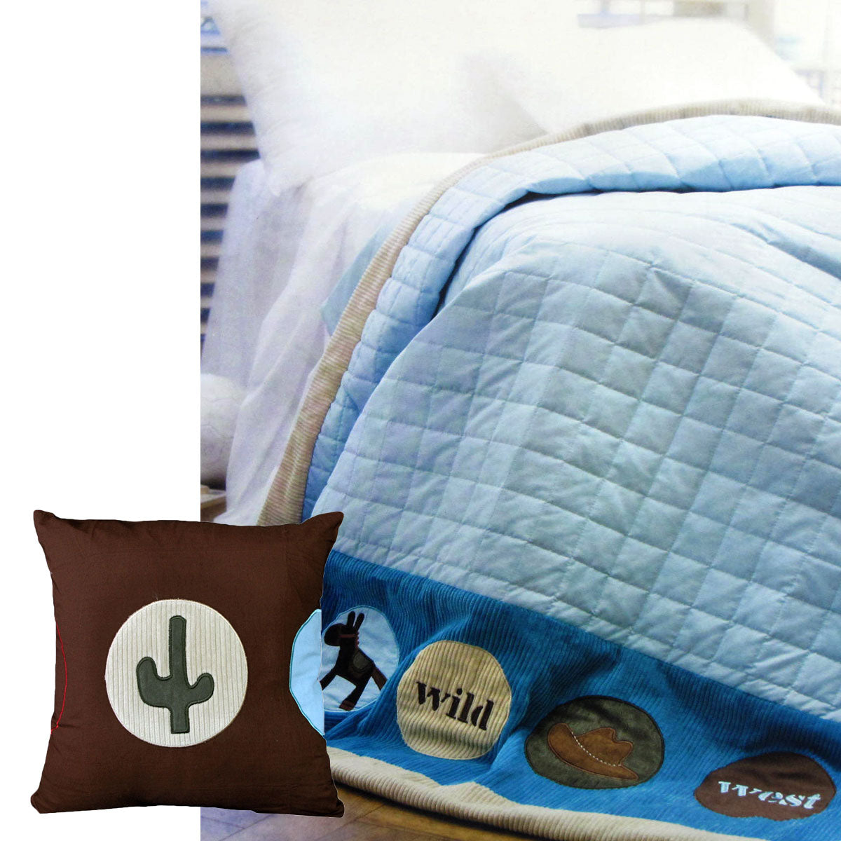 Happy Kids Wild Wild West Blue Embroidered Comforter with Bonus Cushion V442-HIN-COMFORTER-WILDWILDWEST-BLUE-SB