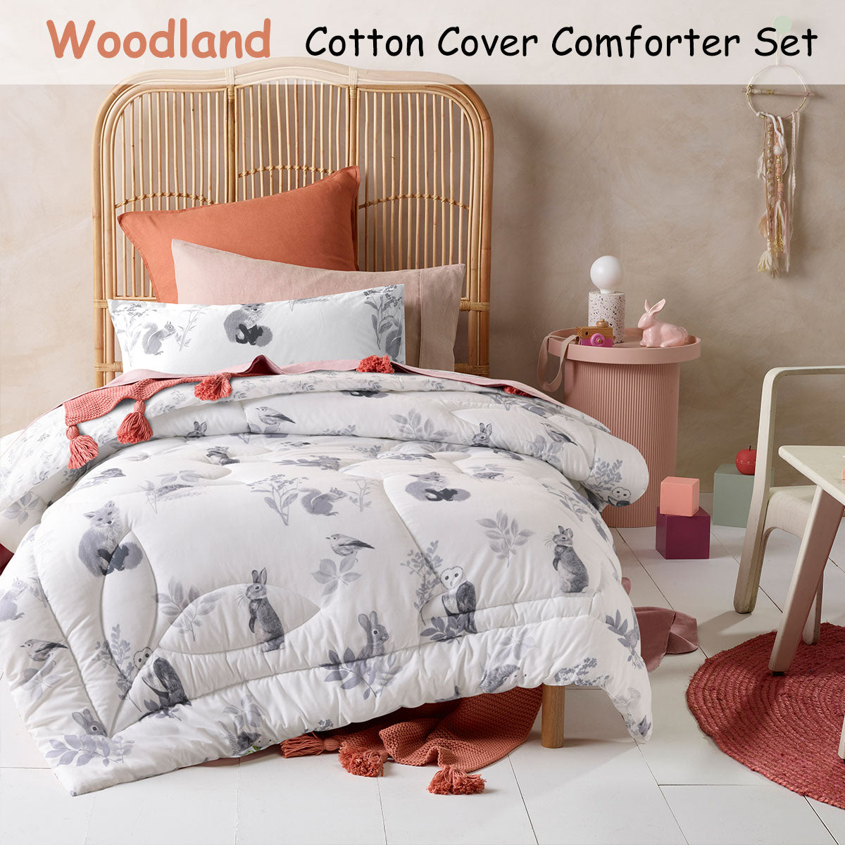 Happy Kids Woodland White 2 Piece Comforter Set Single V442-HIN-COMFORTER-WOODLAND-WHITE-SB