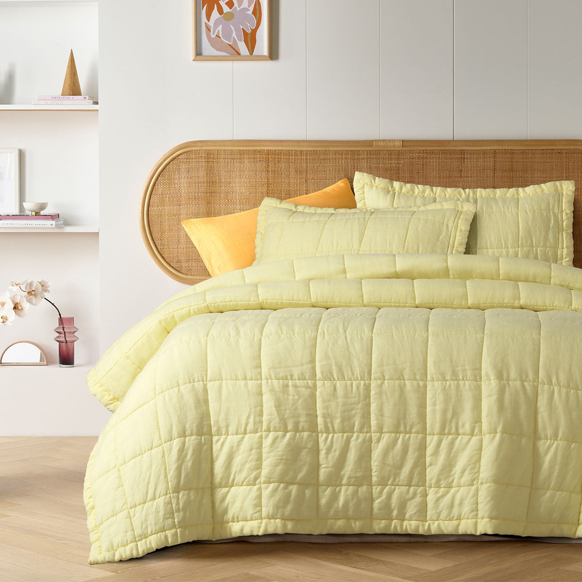 Vintage Design Homewares Butter French Linen Coverlet Set King V442-HIN-COVERLETS-FRENCHLINEN-BUTTER-KI