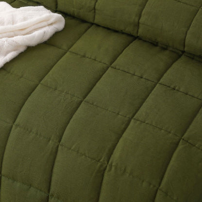 Vintage Design Homewares Olive French Linen Coverlet Set Queen V442-HIN-COVERLETS-FRENCHLINEN-OLIVE-QS