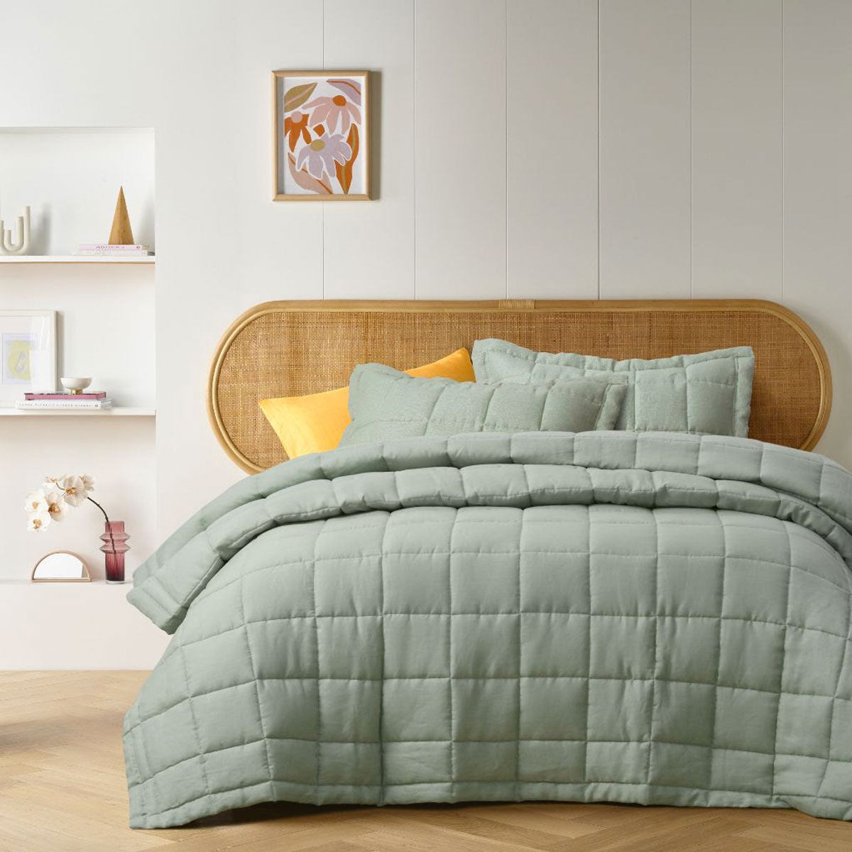 Vintage Design Homewares Sage French Linen Coverlet Set Queen V442-HIN-COVERLETS-FRENCHLINEN-SAGE-QS