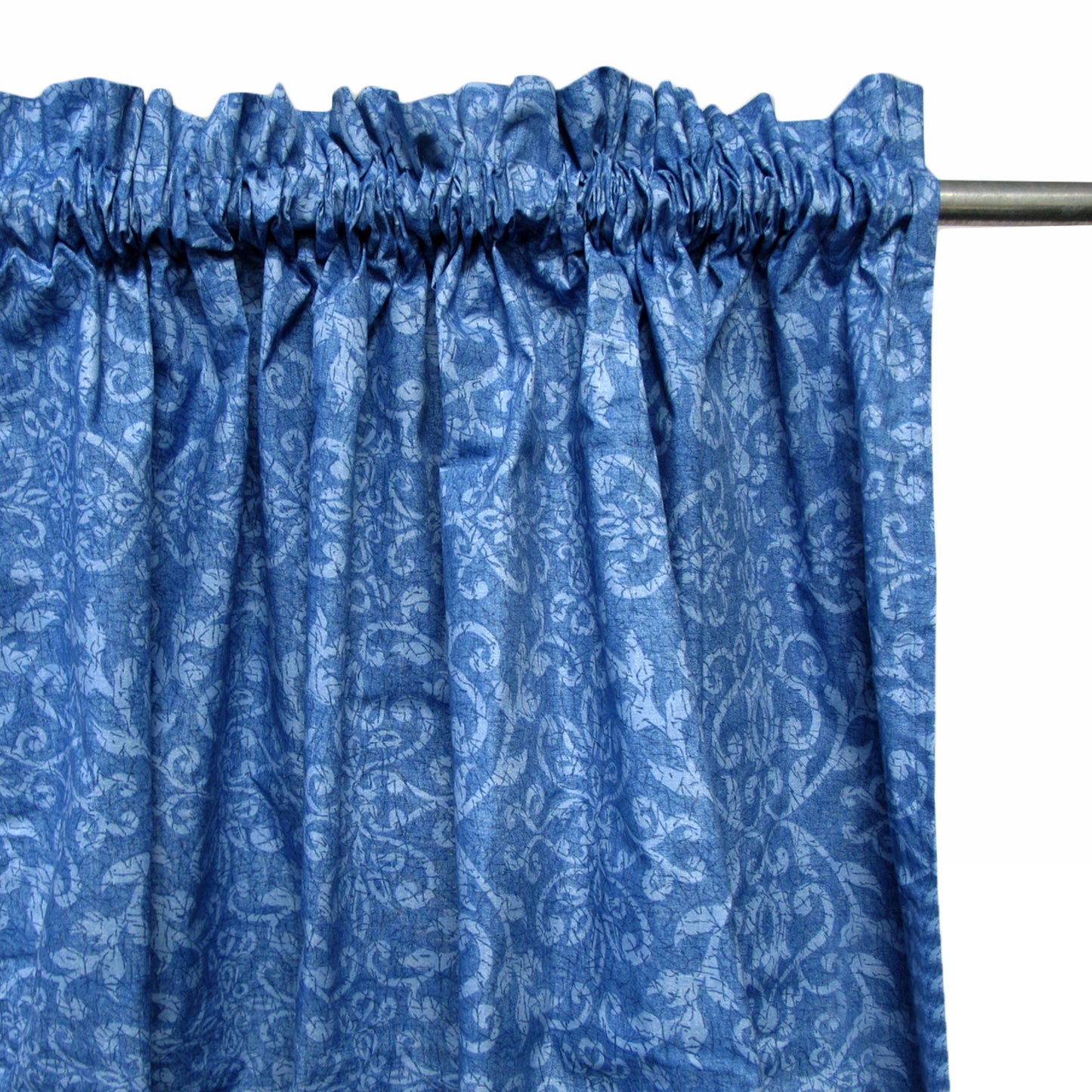 Pair of Polyester Cotton Rod Pocket Blue Damask Curtains V442-HIN-CURTAIN-DAMASK-BLUE-RE