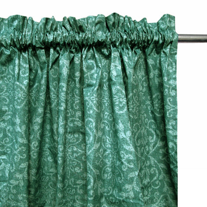 Pair of Polyester Cotton Rod Pocket Green Damask Curtains V442-HIN-CURTAIN-DAMASK-GREEN-RE