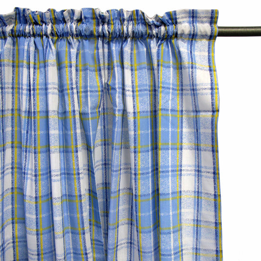 Home Innovations Pair of Polyester Cotton Rod Pocket Blue Checkered Curtains V442-HIN-CURTAIN-PRINTCHECKERED-BLUE-RE
