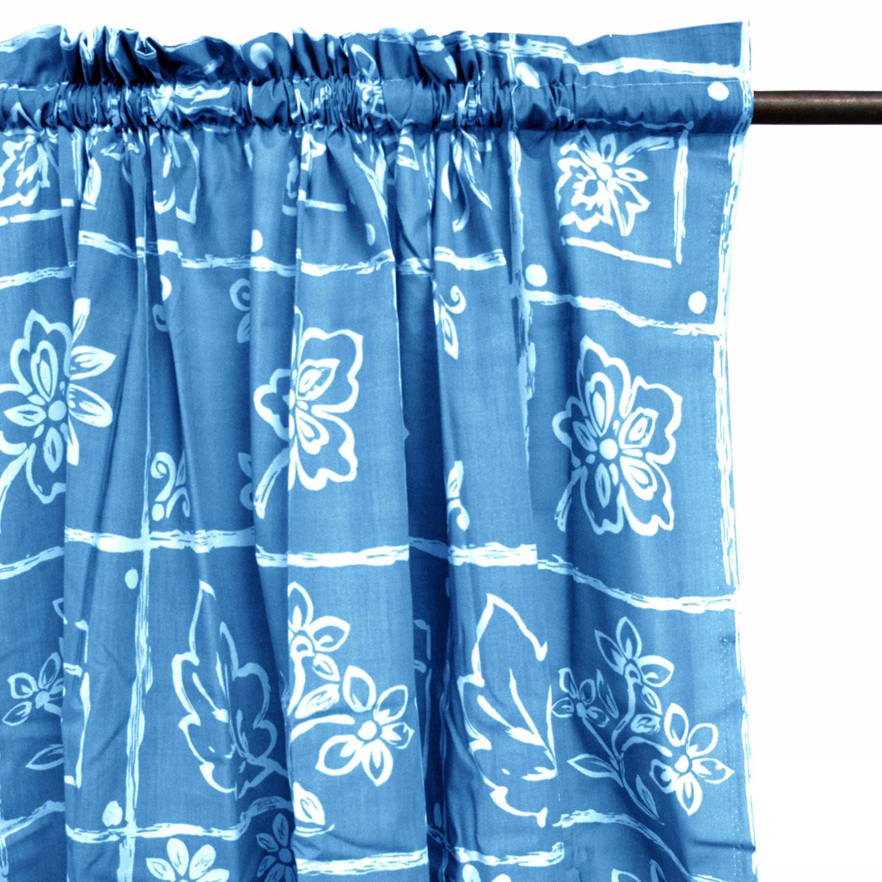 Home Innovations Pair of Polyester Cotton Rod Pocket Blue Floral Curtains V442-HIN-CURTAIN-PRINTFLORAL-BLUE-RE