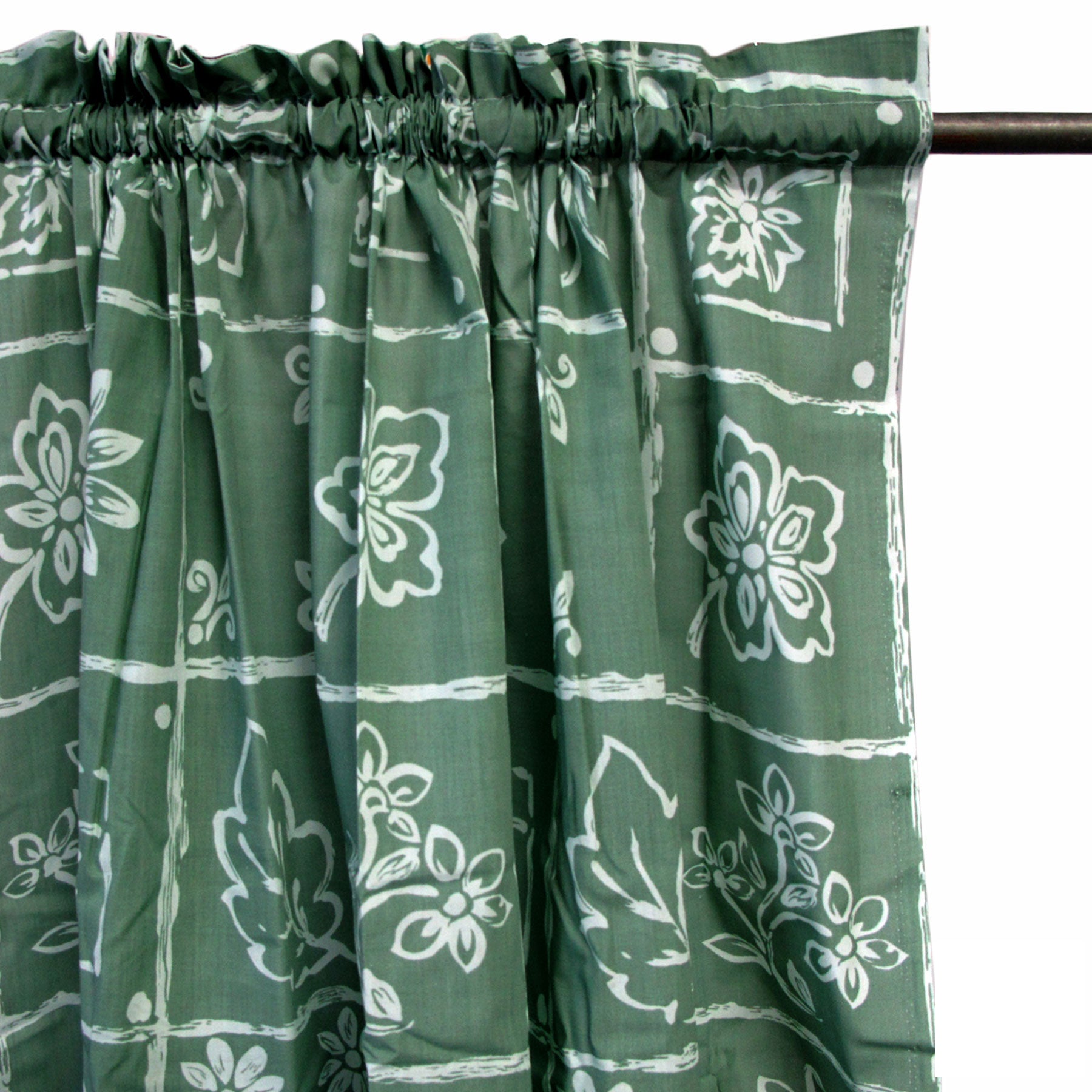 Home Innovations Pair of Polyester Cotton Rod Pocket Green Floral Curtains V442-HIN-CURTAIN-PRINTFLORAL-GREEN-RE