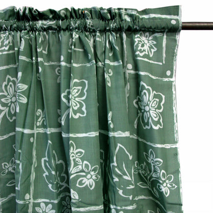 Home Innovations Pair of Polyester Cotton Rod Pocket Green Floral Curtains V442-HIN-CURTAIN-PRINTFLORAL-GREEN-RE