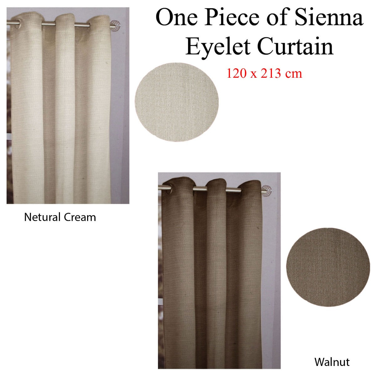 One Piece of Sienna Eyelet Curtain 120 x 213cm Walnut V442-HIN-CURTAIN-SIENNAEYELET-WALNUT-RE
