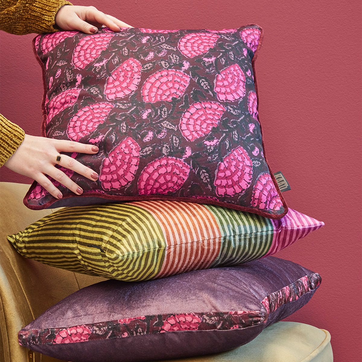 KAAT Amsterdam Ayda Pink Floral Square Filled Cushion 45cm x 45cm V442-HIN-CUSHION-AMSTERDAMAYDA-PINK-SQ