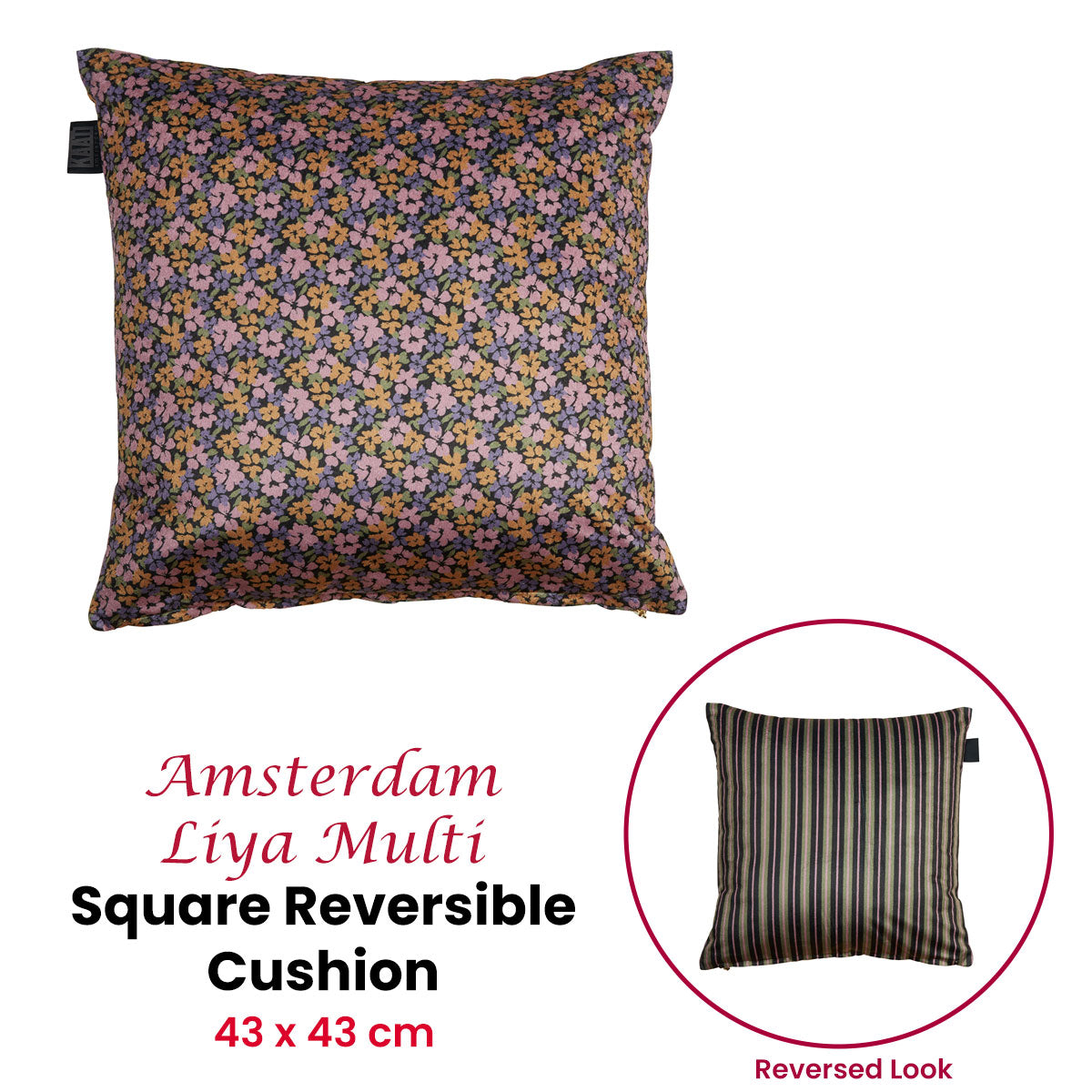 KAAT Amsterdam Liya Multi Floral Square Filled Cushion 43cm x 43cm V442-HIN-CUSHION-AMSTERDAMLIYA-MULTI-SQ