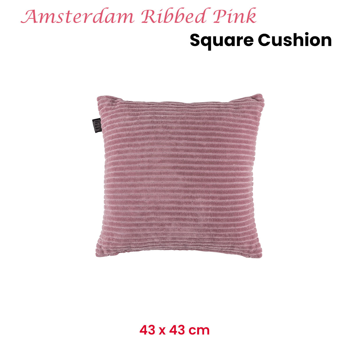 KAAT Amsterdam Ribbed Pink Square Filled Cushion 43cm x 43cm V442-HIN-CUSHION-AMSTERDAMRIBBED-PINK-SQ