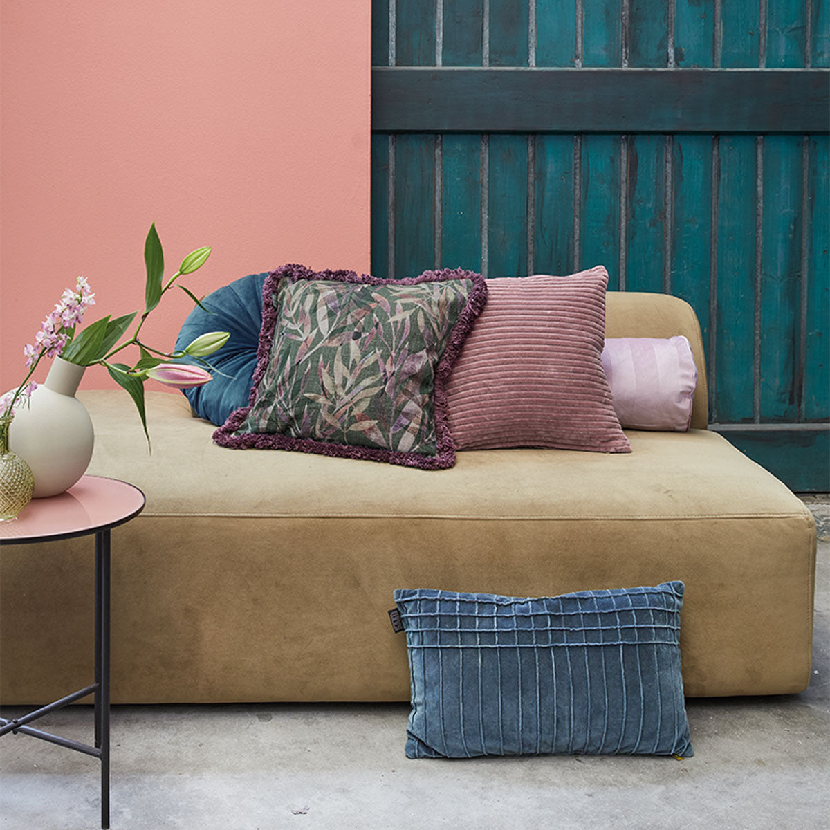 KAAT Amsterdam Ribbed Pink Square Filled Cushion 43cm x 43cm V442-HIN-CUSHION-AMSTERDAMRIBBED-PINK-SQ