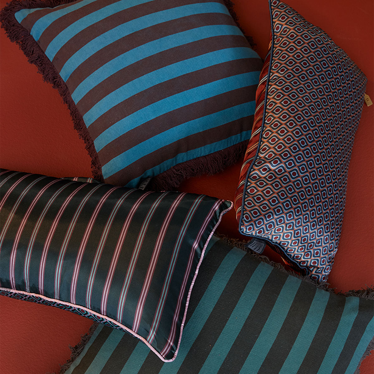 KAAT Amsterdam Viggo Red Stripe Square Filled Cushion 45cm x 45cm