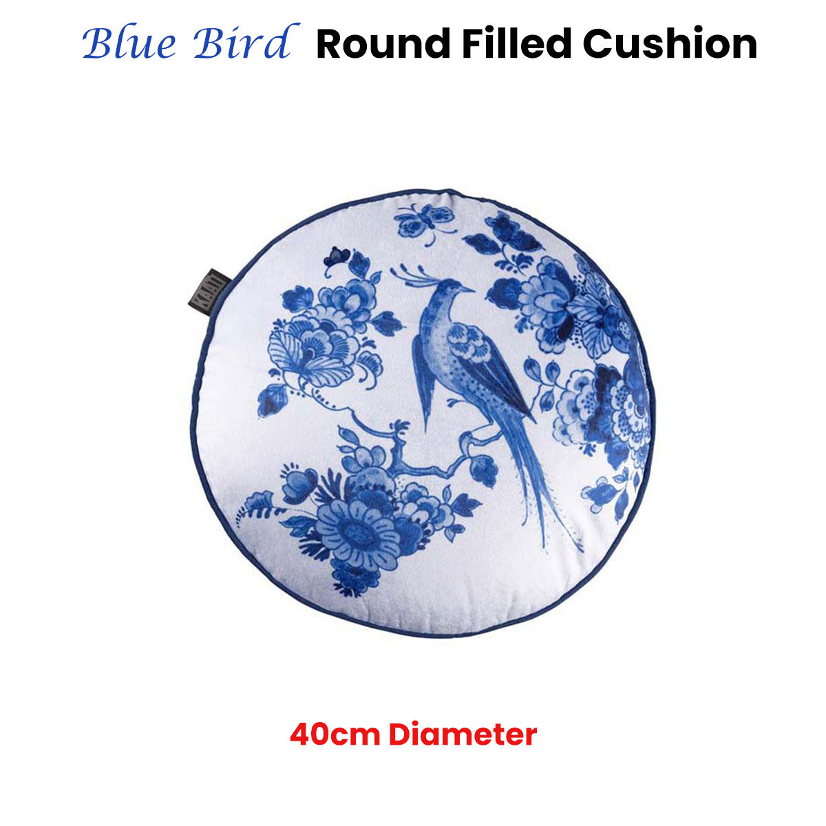 Bedding House Blue Bird Round Filled Cushion 40cm Diameter V442-HIN-CUSHION-BIRD-BLUE-RD