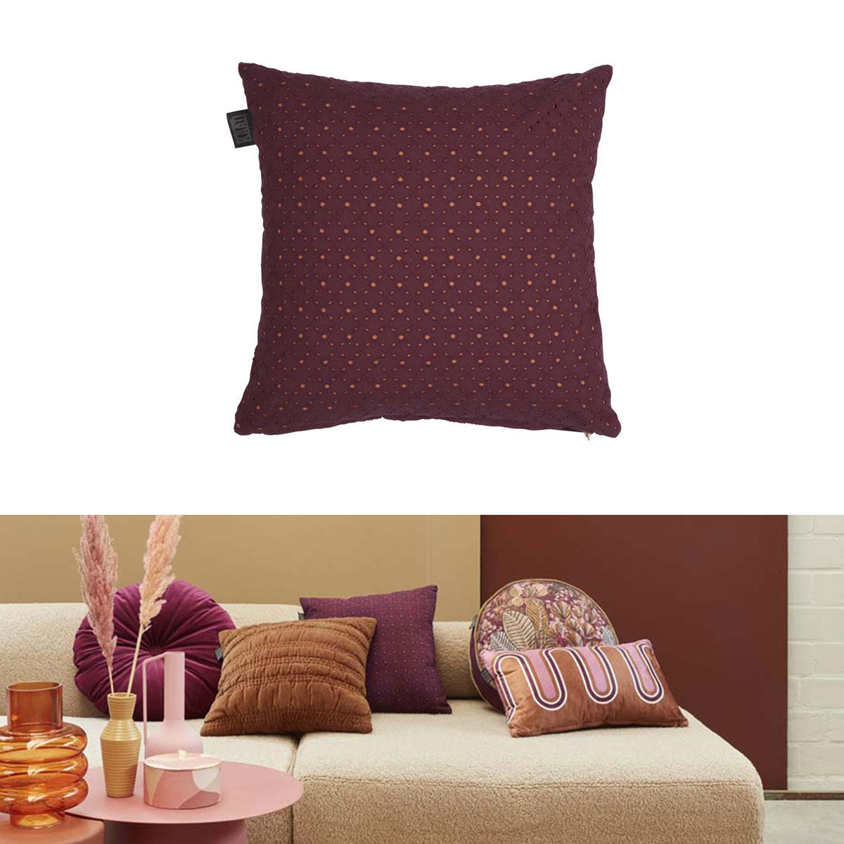 Bedding House Chelsy Plum (Also Known as Purple) Square Filled Cushion 40cm x 40cm V442-HIN-CUSHION-CHELSY-PURPLE-SQ